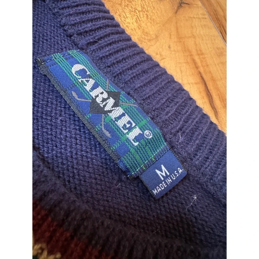 Vintage Carmel Golf Sweater‎ Golfer Knit Crewneck Navy Cotton Pullover Mens M
